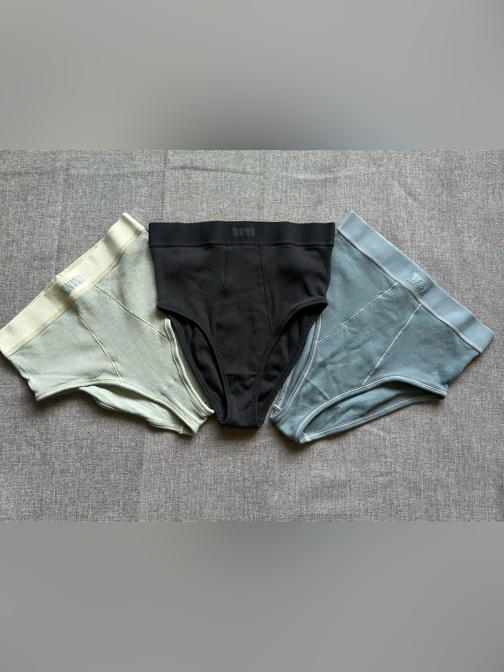 SKIMS Ribbed Briefs Trio in Black, Sage, and Dusty Blue